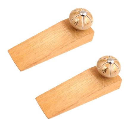 2 Pieces Golden Leaf Ceramic Floral Wooden Door Stopper